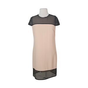 Badgley Mischka Pink & Striped Black Shear Cocktail Dress